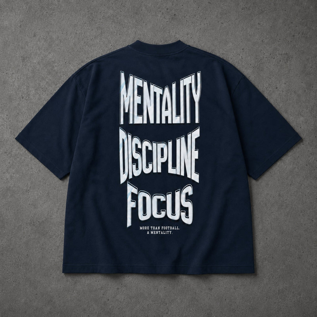 Mentality Discipline Focus Oversized T-Shirt French Navy – back view